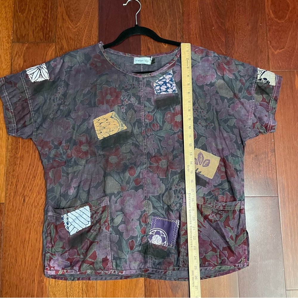 Water Lily Floral Patchwork Top Blouse Asian Art to Wear Whimsy Women's Sz S B28 - Picture 10 of 11